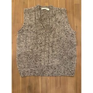 Claiborne Mens Wool V Neck Sweater Vest Knit Tweed Speckled Gray Size L